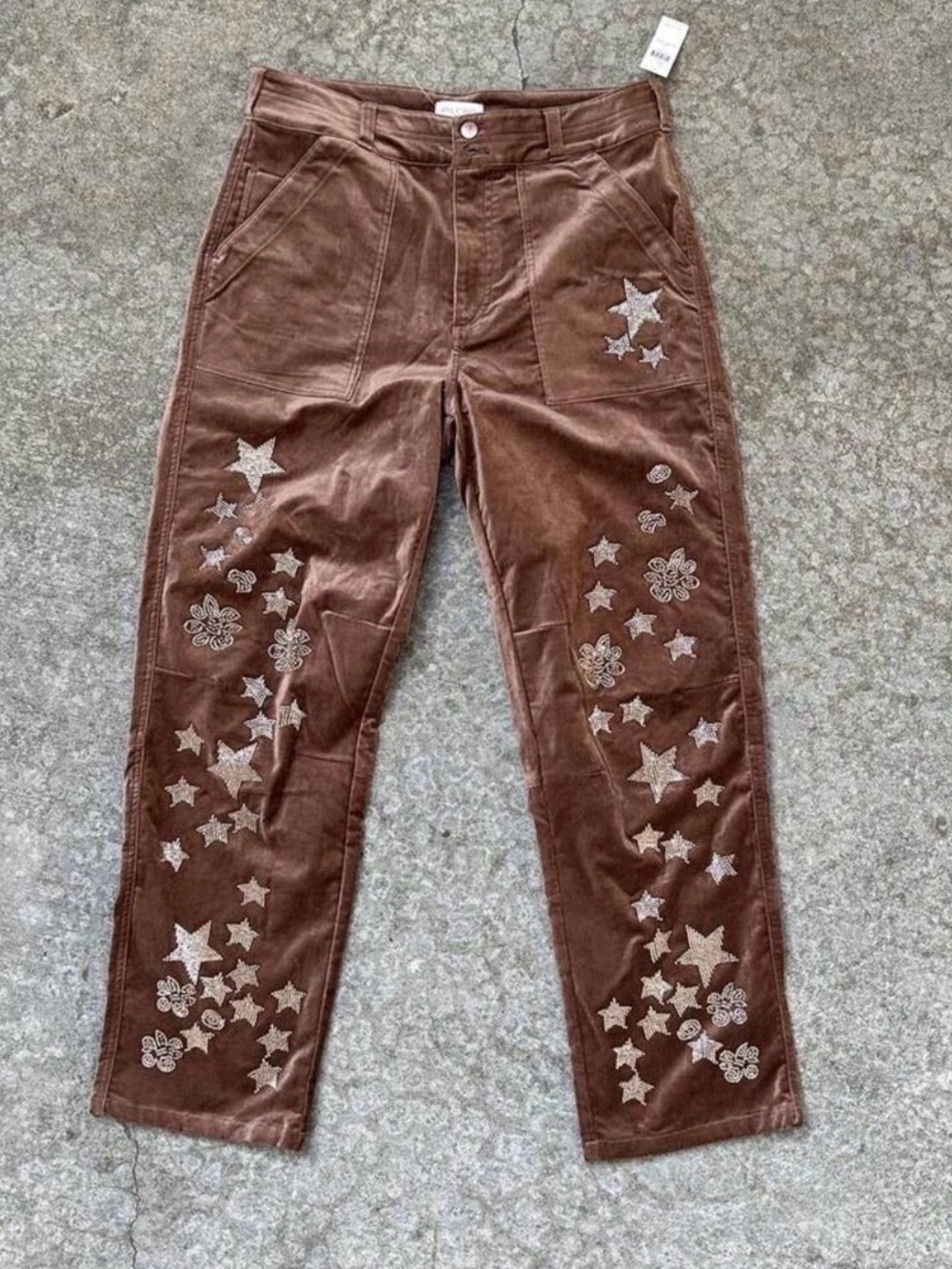 Pilcro The Wanderer Brown  Straight Leg Cords w/ Gold Bead Embroidery. NWT - Picture 2 of 8